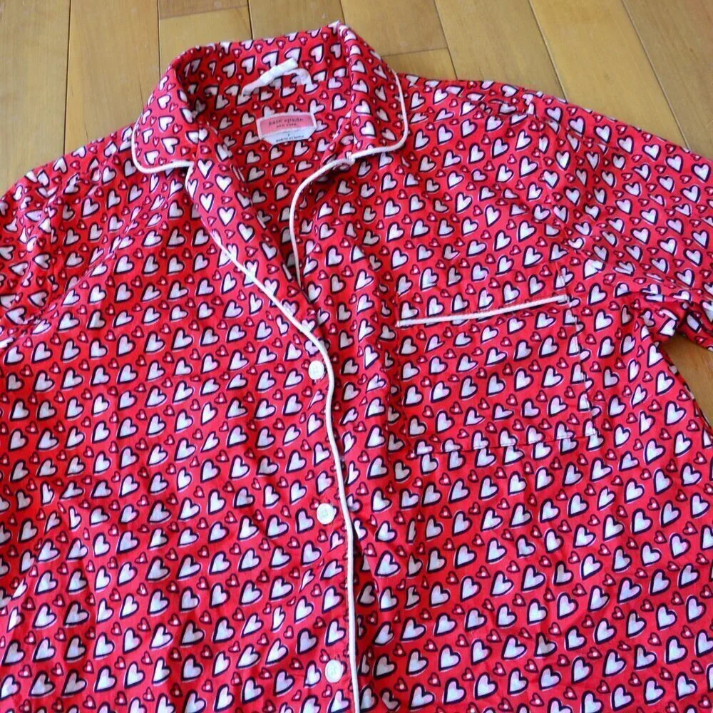 Kate Spade Red Heart PJ Top Size S 100% cotton Valentine's Day